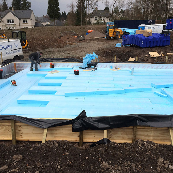 high performance insulation installed beneath a concrete slab for each house